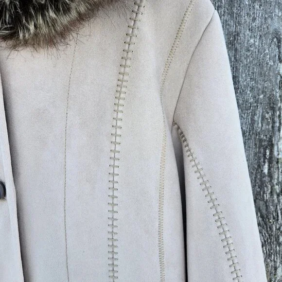 Vintage Penny Lane Coat 90s Y2K Size M Beige Faux Fur Faux Suede Boho - Picture 6 of 11